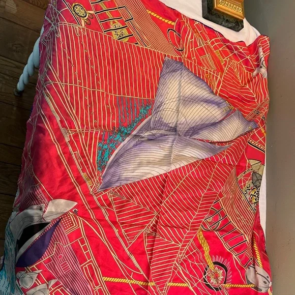 Hermès Paris Red Nautical Silk Scarf - Picture 8 of 11